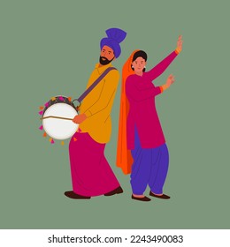 Panjabi couple dancing vector, illustration for invitation card, poster, banner, and social media post design