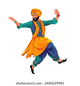 Panjabi Male Dancing Bhangra Vector Art Illustration