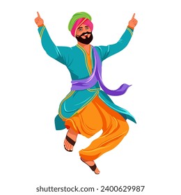 Panjabi Male Dancing Bhangra Vector Art Illustration