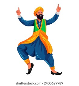 Panjabi Male Dancing Bhangra Vector Art Illustration