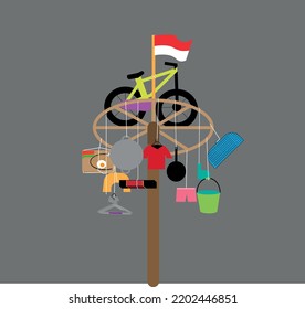 panjat pinang vector illustration. Indonesian independence day competition