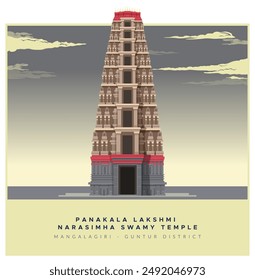 Pankhala Sri Lakshmi Narasimha Swamy Temple at Mangalgiri - Guntur District - Stock Illustration as EPS 10 File