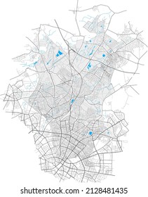 Pankow, Berlin, DEUTSCHLAND, high detail vector map with city boundaries and editable paths. White outlines for main roads. Many smaller paths. Blue shapes and lines for water.