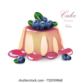 Panna cotta with blueberry syrop. Vector Cake dessert