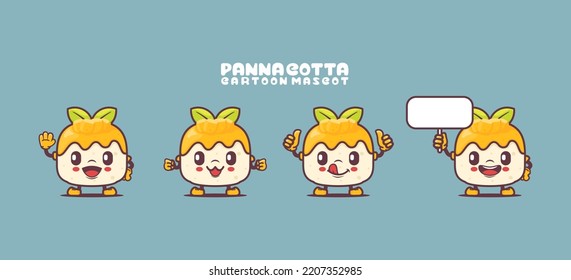panna cotta cartoon mascot. italian food vector illustration. with different expressions.