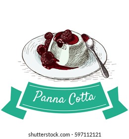 Panna Cotta colorful illustration. Vector illustration of Italian cuisine.
