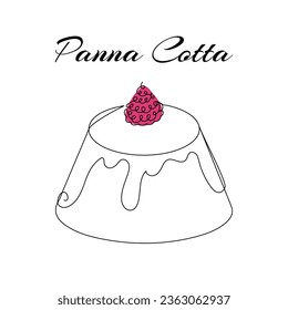 Panna cotta in continuous one line art style. Cafe, bakery, restaurant logo concept. Simple vector illustration