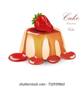 Panna cotta with strawberry syrop. Vector Cake dessert