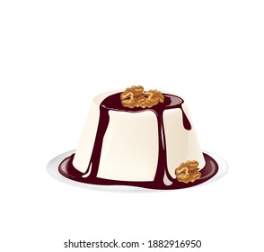 Panna cotta with walnut. vector