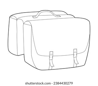 Pannier Bag messenger silhouette bag for bike. Fashion accessory technical illustration. Vector satchel front 3-4 view for Men, women, unisex style, flat handbag CAD mockup sketch outline isolated