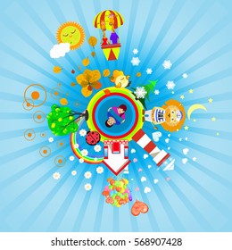 Pano baby. giraffes in a balloon, lion, bird and ladybird. baby picture. Cartoon. used to print, website, design, decoration cloth smartphone tablet card and etc