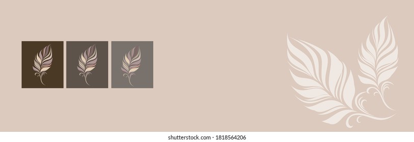 

pano with craft feathers, feathers on beige background