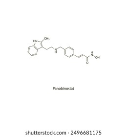 Panobinostat flat skeletal molecular structure Antineoplastic drug used in cancer treatment. Vector illustration scientific diagram.