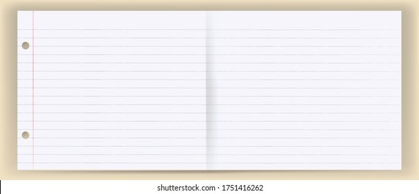 Panorama 2 pages financial business education grid paper note concept background book student with thick line. Vector illustration design.