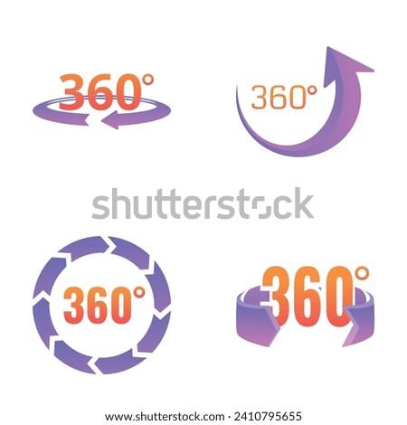 Panorama 360 icons set cartoon vector. Rotation three hundred sixty degree. Circular arrow