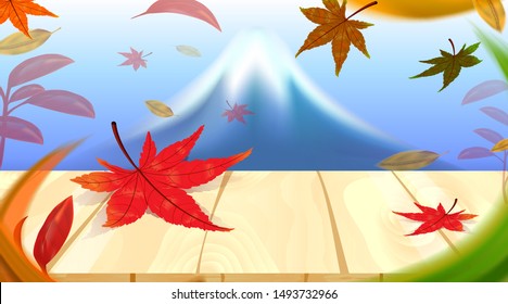 Panorama of autumn season red maple leaves with Fuji mountain in Japan world famous landmarks, Travel concept