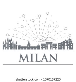 Panorama of the badges, icons, symbols of Italy. Objects are noble gray color. City of Milan. Design graphics for your design, infographic or site