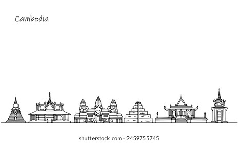 Panorama de los hermosos edificios del reino de Camboya. El esplendor de las calles de un país asiático. Ilustración vectorial para diferentes usos.