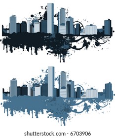Panorama of the big city. Grunge styled. Urban background. Vector illustration