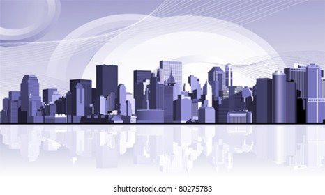 Panorama of the big city. Urban background. All elements and textures are individual objects. Vector illustration scale to any size.