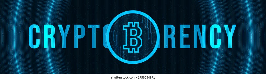 Panorama Bitcoin Cryptocurrency on Digital Tech Background,Crypto Coin and Financial concept,design for e-commerce and New investment.Vector