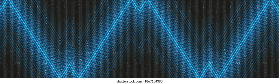 Panorama Blue Light Technology auf schwarzem Hintergrund, High-Tech Digital- und Sound-Wave Concept Design, Free Space for text in put,Vektorgrafik.