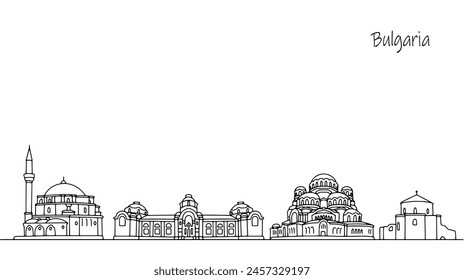 Panorama with buildings of the streets of Bulgaria. The beauty of Bulgarian culture and architecture. Vector illustration for use for different purposes.