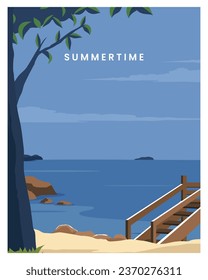 panorama by the sea. vector illustration for summer landscape with flat style.