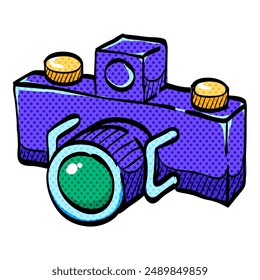 Panorama camera halftone icon hand drawn color vector illustration
