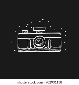 Panorama camera icon in doodle sketch lines. Landscape nature architecture photography lens 