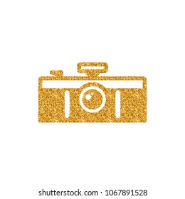 Panorama camera icon in gold glitter texture. Sparkle luxury style vector illustration.