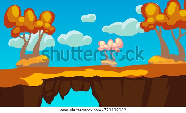 Panorama Cartoon Autumn Forest Background 2d Stock Vector Royalty Free