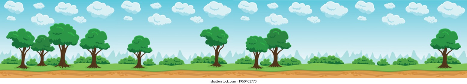 Panorama of cartoon forest and meadow.