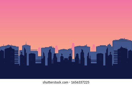 Panorama of a city in the afternoon with beautiful sky