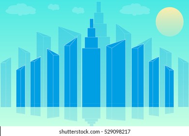 Panorama city with blue buildings for your unique design.
