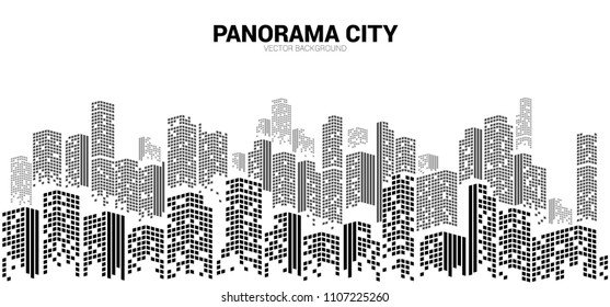 Panorama city Building background with windows pixel shape