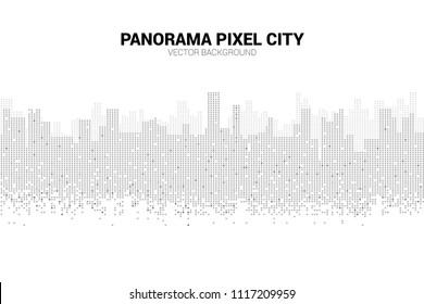 Panorama city Building background with windows pixel shape