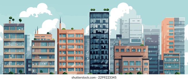 Panorama city building background with windows pixel vector illustration art