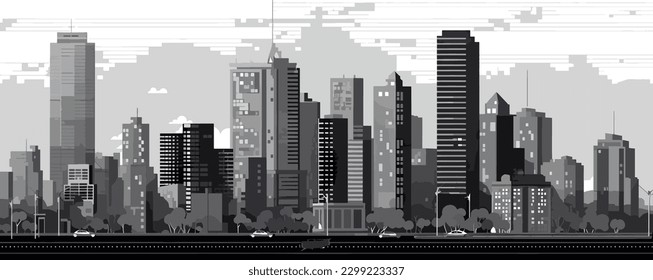 Panorama city building vector illustration black and white vector illustration art