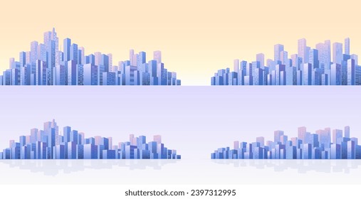 Panorama city buildings of business district. Urban Abstract horizontal banner, background cityscape. header images for web. Vector illustration simple geometric