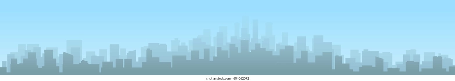 Panorama of the city. Day. A long horizontal banner. Vector illustration. Flat style design.