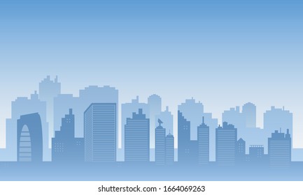 Panorama of the city with many apartmen.