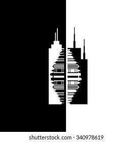Panorama city vector background.Abstract town. Vector illustration.