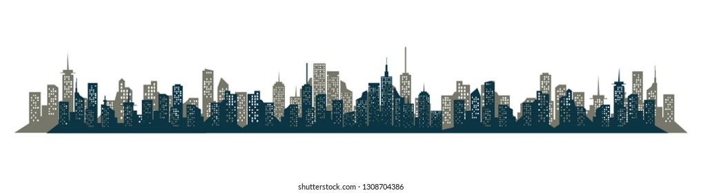 panorama city. vector Silhouette of city skyline with color on white background