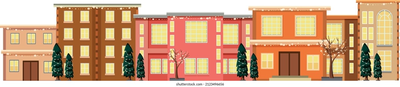 Panorama with cityscape in cartoon style illustration
