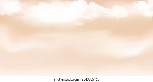 Panorama Clear beige sky and white cloud detail  with copy space. Sky Landscape Background.Summer heaven with colorful clearing sky. Vector illustration. Sky clouds background.