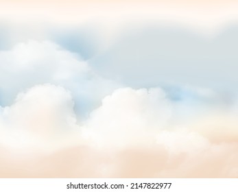 Panorama Kleiner, blauer bis beiger Himmel und weiße Wolke Details mit Kopienraum. Himmelslandschaft Hintergrund. Sommerhimmel mit buntem Himmel. Vektorgrafik. Himmelswolken-Hintergrund.