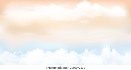 Panorama cielo azul beige transparente y detalles en la nube blanca con espacio para copiar  Antecedentes horizontales del cielo  Cielo de verano con un cielo despejado colorido  Ilustración vectorial  Fondo de las nubes del cielo 