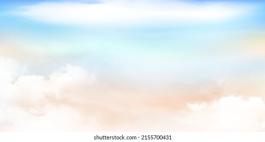 Panorama Kleiner, blauer bis beiger Himmel und weiße Wolke Details mit Kopienraum. Himmelslandschaft Hintergrund. Sommerhimmel mit buntem Himmel. Vektorgrafik.Himmelswolken-Hintergrund.