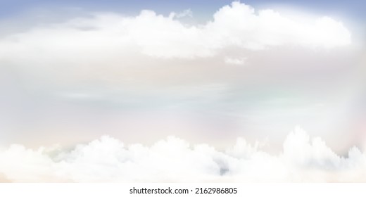 Panorama Kleiner, blauer bis beiger Himmel und weiße Wolke Details mit Kopienraum. Himmelslandschaft Hintergrund. Sommerhimmel mit buntem Himmel. Vektorgrafik. Himmelswolken-Hintergrund.